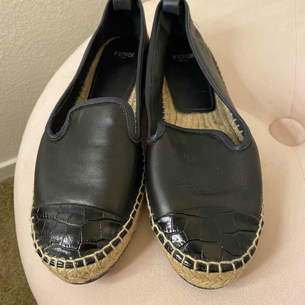 Fendi soft leather espadrille croc-embossed captoe